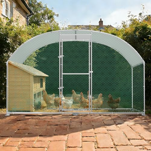 Soontrans Hühnerstall 3x2 m Kompakt Tunnel Hühnergehege, 6 ㎡ Tagesfreilauf mit Dach & Drahtseitenwände & Riegelsystem-Tür, Freilaufgehege Hühner für kleine Gärten