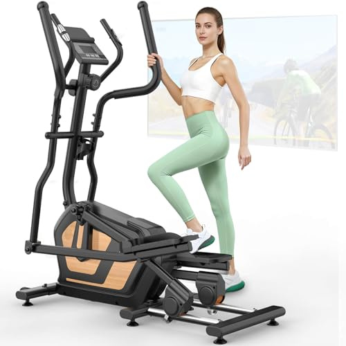 Cross Trainer for Home, Magnetic Elliptical Machine with 16 Levels Resistance, Ultra-Quiet Cross Trainers with 10KG Flywheel, 45cm Stride, App Compatible LCD Monitor, Weight Capacity 150KG (Black)