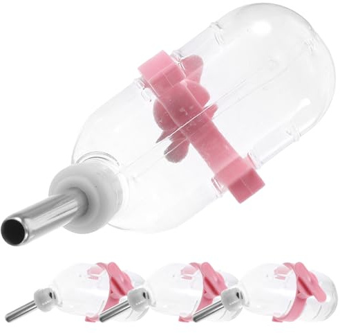 UKCOCO 4 Stück Hamster Wasserflasche aus Kunststoff mit Dichtungsring Tropffrei 60ml Automatische Hängende Nagertränke für Kleine Haustiere Rosa