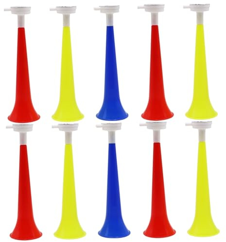 Temeemeg 10-teiliges Stadionhorn, lautes Blashorn aus Kunststoff und Geräuscherzeuger für Sportveranstaltungen, Vuvuzela-Trompete zum Jubeln, Fußballspiele und Partygeschenke (zufällige Farbe)