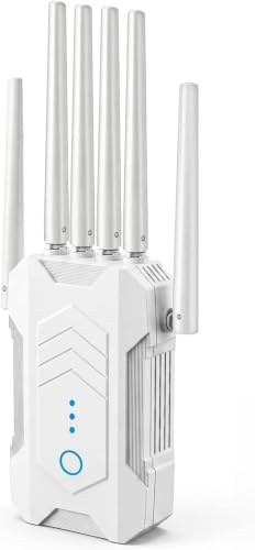 Répéteur WiFi 1200 Mbps 6 Antennes, Extension Signal Double Bande 5 GHz/2,4 GHz avec Port Ethernet, Amplificateur WiFi, Modes (Répéteur, AP), Couvre Jusqu’à 300m², Idéal pour Maison & Bureau
