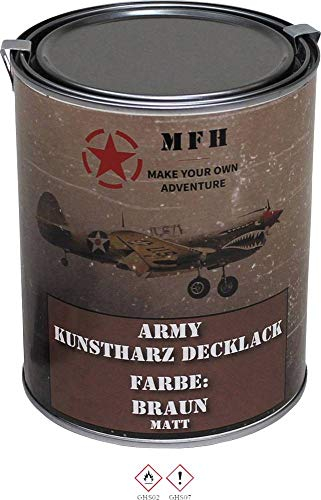 MFH Farbdose Army 1 Liter Kunstharzlack Decklack Militärlack Militärfarbe Armee Nato Lack viele Farben (Braun, Matt)