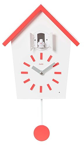 Cuco Clock Kuckucksuhr BAUERNHAUS 28,3 × 22,8 × 10,4cm, Pendeluhr Wanduhr, Moderne Schwarzwalduhr, Pendeluhr mit Nachtruhefunktion, Vogelgezwitscher, Vogelstimme