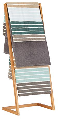 Relaxdays Towel Holder Freestanding with 4 Towel Rails, Bathroom Towel Stand, Bamboo, Butler, HWD: 100x40x30cm, Natural