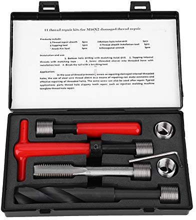 Gewindereparatursatz, M16x2 Edelstahl-Spiralbohrer-Sechskantschlüssel mit Gewinde-Einsatz-Werkzeug Schraubengewinde-Kit für die Gewindereparatur