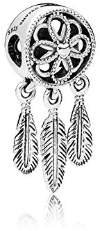 FGT Dreamcatcher Dream Cathcher Dangle Charm fits Pandora Moments Bracelets Sterling Silver Feathers Gift Women Granddaughter Daughter Girls Family Birthday Valentine