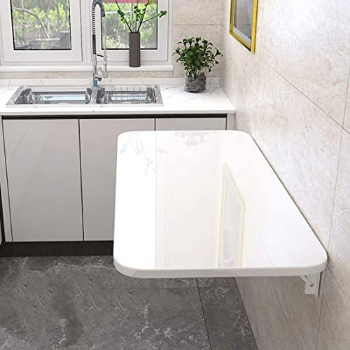 FENGSHOUU Wandklapptisch Klapptisch Wandtisch,Balkon Multifunktion Wand Tisch Küchentisch Kindermöbel,Wandmontierte Werkbank Computertisch Kinderarbeitstisch,mit Klappträger,Weiß (110x20cm/43x8in)