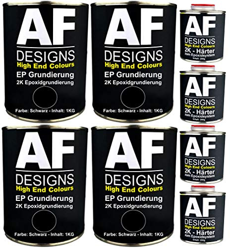 Alex Flittner Designs - Relleno de pintura epoxi compatible con coche (4 x 1,20 kg, 2 K, relleno EP, color negro, compatible con protección contra la corrosión