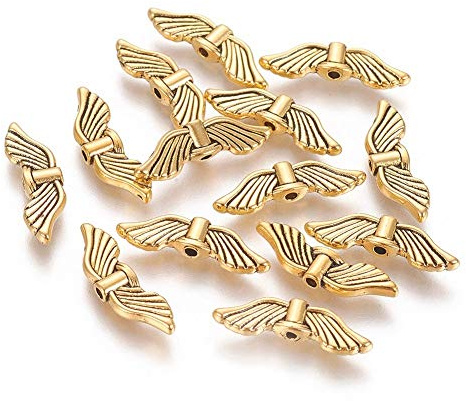 Perlin 20stk Flügel Engel Metallperlen Engelsflügel Perlen 20mm, Goldfarbe, Metall Spacer DIY für Armbänder, Halskette