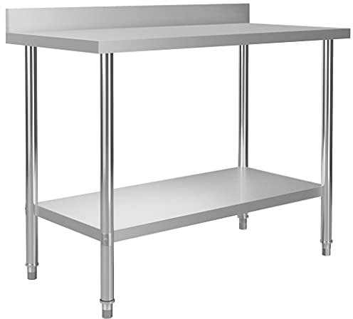 Ksodgun Küchen-Arbeitstisch mit Aufkantung Zubereitungstisch Gewerbliche Edelstahltisch Catering Küchentisch 120 x 60 x 93 cm Edelstahl