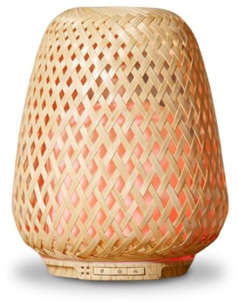 Zen'Arôme - Olaki ultraljud eterisk oljediffusor (upp till 40 m²) - kall spridning för aromaterapi - Zen hantverksdesign i flätad bambu - justerbar belysning