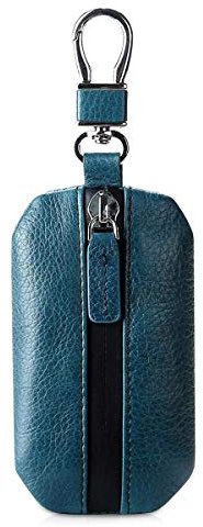 PORRASSO Cuero Estuches de Llave Clave del Coche Portátil Car Key Case Impermeable Cartera Anti-Robo para Hombre Mujer Llave Remota Hogar Llavero Uso Diario Azul