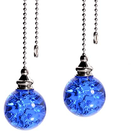 2PCS Blue Pull Chain Crystal Glass Ice Cracked Ball Pull Chain for Ceiling Fan Light Decoration 50cm Extension Chain