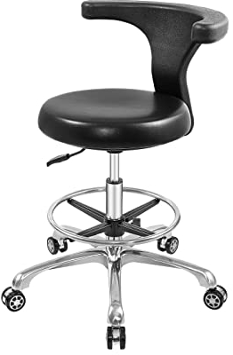 Nazalus Rollhocker, Arbeitsstuhl, verstellbar, mit Rollen und Rückenlehne, strapazierfähig, für Büro, Küche, Mediziner, Zahnarzt, Laden, Labor und Zuhause, Schwarz