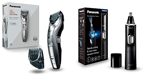 Panasonic Bart-/Haarschneider ER-GC71 mit 39 Längeneinstellungen, Bart-Trimmer für Herren & Panasonic Er-Gn300K503 Nasen-Ohr-Brauentrimmer für nasse und trockene Nase, 3,8 x 3,4 x 16,4 cm, Schwarz