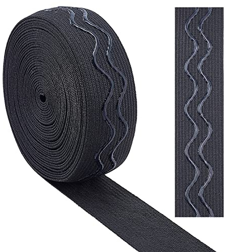 GORGECRAFT 5 Yarda 25 mm Ancho Antideslizante Cinta Elástica Onda Silicona Elástica Banda de Agarre Gomas Elásticas Cinturón Elástico para Bricolaje Ropa Costura Manualidades Deportes, Negro