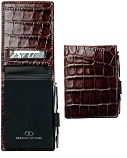 DELMON VARONE Cuaderno de notas DIN A7, incluye 2 blocs de notas y 1 mini bloc de reportero (rojo), piel auténtica premium con trabilla para bolígrafo, compartimento y bloque en blanco sin líneas y