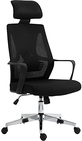 CLP Bürostuhl Kanab I Ergonomisch Mit Lendenwirbelstütze Und Verstellbarer Kopfstütze, Farbe:schwarz