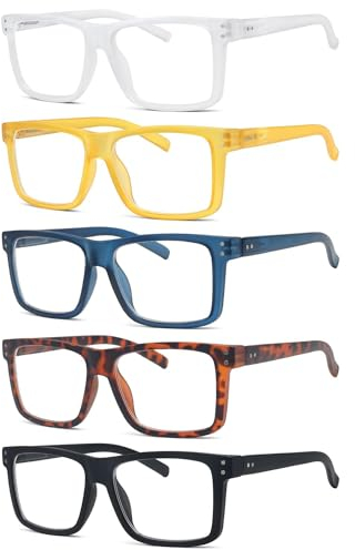 Eyekepper 5er-Pack Damen und Herren lesebrillen mit Große Quadratische Gläsern und Federscharniere +1.25