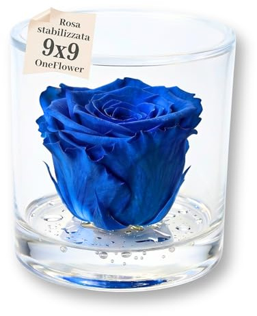 Box Tondo con Rosa Blu stabilizzata Profumata, Box Trasparente da 9cm con Rosa Blu Vera Eterna | Idea Regalo Natale, per lei, Lui, Rose stabilizzate Blu bomboniera | Fatto in Italia (Blu 1041)