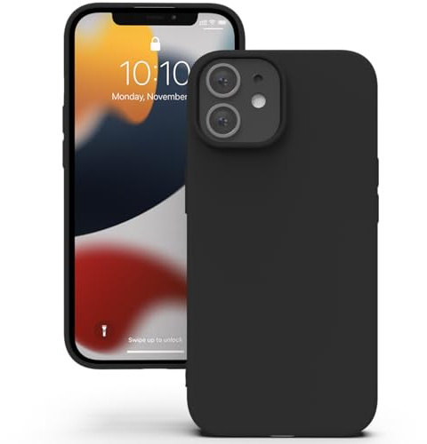 YATWIN Hülle für iPhone 12 Mini, Silikon Handyhülle mit Futter, 1mm Kamera und Displayschutz, Dünn & Leicht, Anti Kratzer Case, Schwarz