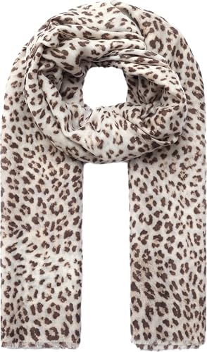 stylx Damen Schal mit LEOPARD Muster, Leichtes Halstuch mit Fransen, Modische und Elegante Sommer und Helbst Leo Schals für Frauen (beige)