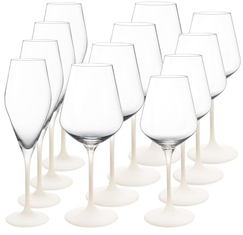 Villeroy & Boch Manufacture Rock Blanc Wein- und Sektgläser Set 12-teilig, Rotweinglas 470 ml, Weißweinglas 380 ml, Sektglas 260 ml, Kristallglas, Transparent/Weiß