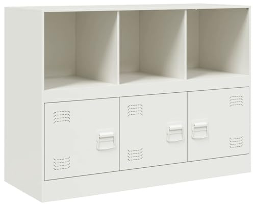 vidaXL Sideboard, Kommode Anrichte für Wohnzimmer, Metallschrank Schrank mit Stauraum, Highboard Beistellschrank Mehrzweckschrank, Weiß Stahl