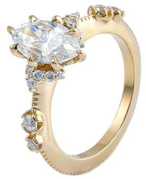 Ayoiow 18 K Gelbgold Verlobungsring Damen 2Ct Marquiseschliff Weiß Moissanit Zierlich Verlobungsring