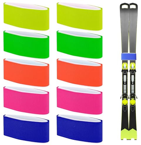 mizikuu 10 PCS Correas de Esquí, Ajustable Ski Carrier Strap Transporte Bandas de Fijación de Esquí Cinta de Sujeción Esquí Bandas Accesorio para Snowboard Bastones de Esquí