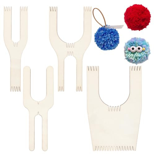 BENECREAT 4 misure in legno Pompom Maker, 14 × 4/5/7/9 × 0,75 cm, strumento per lavorare a maglia a mano, semplice palla di peluche per filato uncinetto a maglia