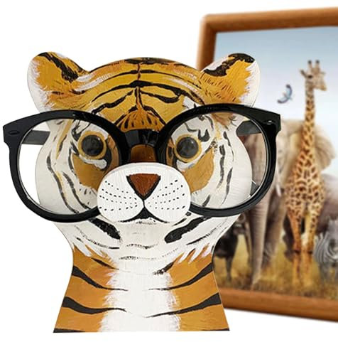 KASESSS Tiger-Motiv Brillenhalter, Holz Brillenständer, Tier-Brillenhalter, Sonnenbrillen-Präsentationsständer, 3D-Brillenhalter Kinder, Handgefertigter für Schreibtisch Home Office Dekorativer