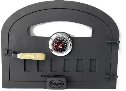 Puerta de horno de leña con vidrio (mediano), negro, chapa de acero - Sor pampa grill cod 23 (mediano)