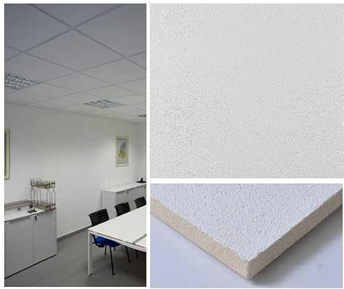 Panneaux de contre-plafond en fibre minérale texturée Sanded 60 x 60 x 1,2 – 5,04 m² (14 pièces) Lot de 14 panneaux Lay-on