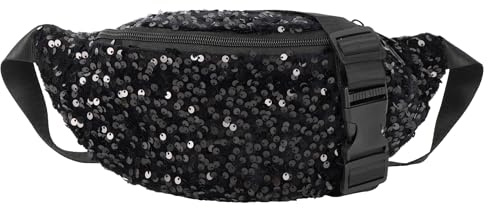 Damen Bauchtasche mit glitzernden Pailletten, Glitzer-Hüfttasche mit verstellbarem Riemen, multifunktionale Schultertasche, Brusttasche, Schwarz , 13.0 x 3.9 5.9 inches, Casual