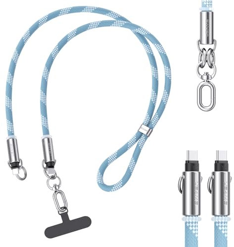 enablink Handykette Universal, Handy Lanyard, Geeignet für alle Smartphones mit 2 Stück Universelles Patch, 60W USB C Kabel USB C Schnellladekabel Handyband Einstellbar und Abnehmbar Blaue