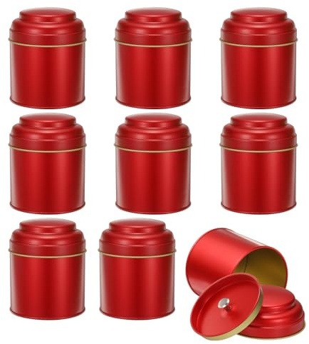 sourcing map 9 Pcs Tea Tins Canister with Airtight Double Lids, 8 Fluid oz Small Round Tin Can Box, Kitchen Canister Containers for Loose Tea Coffee Candy Spices, Red
