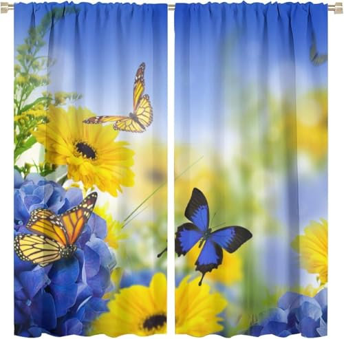 Vorhang Kinderzimmer Blumentier Schmetterling Kinder Vorhänge Mit Ösen Polyester Gardinen Thermovorhang Blickdicht Ösenschal Kindergardinen 183X214 cm (B + H) Für Wohnzimmer,2Er Set-382060413