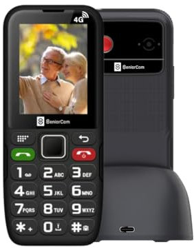 SeniorCom T24 Téléphone Seniors - Téléphone Portable 4G GSM avec Grands Boutons, Bouton D'urgence SOS, Écran Extra Large, Batterie 1800mAh, Son Renforcé, Appareil Photo, Lampe de Poche et Station de