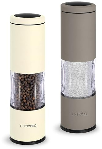 Salt and Pepper Grinder Set with Adjustable Coarseness | Manual Pepper Mill Grinder with Refillable Design | Ceramic Core | Kitchen Essential (2 Packs, Greige&Buttercream)