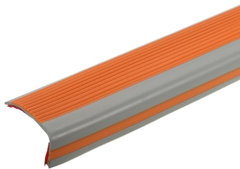 QUARKZMAN 6.6Ft Perfil Para Escaleras, 5cm PVC Autoadhesivo Protector De Bordes De Escaleras En Forma De L Recubrimiento De Bordes Para Escaleras Interior Exterior, Naranja/Gris