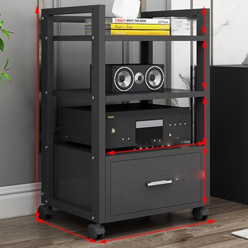 Audio-Video-Medienständer, 3-stufiges/4-stufiges/5-stufiges Stereo-Rack mit Schublade und Rädern, bewegliche Heim-Stereoanlage, HiFi-Rack, Audiokomponentenschrank, für Entertainment-Stereoko