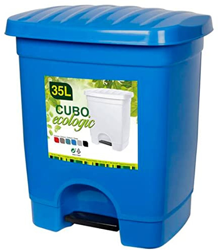 Acan Tradineur - Cubo de basura de plástico con pedal, 1 compartimento, contenedor de residuos, papelera, cocina, fabricado en España (Azul - 35 litros - 45 x 39 x 31 cm)