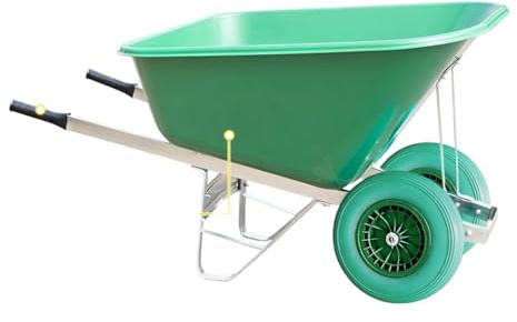 Equimed Garden Wheelbarrow - Extra Large Trolley with 200L Plastic Bucket, Puncture-Proof PU Wheels, Galvanised Frame (Green/Turquoise)