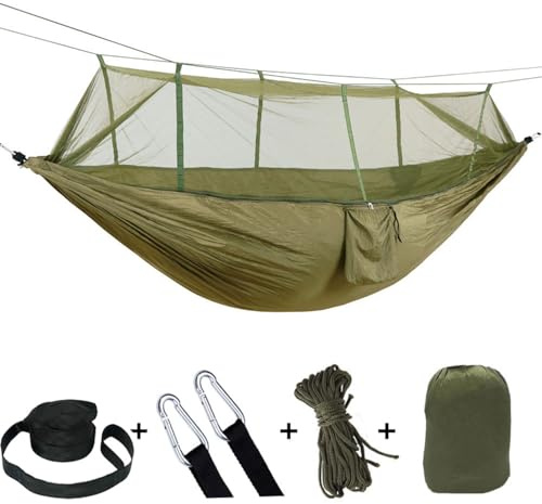 Hängematte Outdoor mit Moskitonetz für 2 Personen Campinghängematte 200kg Traglast Doppelhängematte mit Befestigungs-Set Nylon Camping Reisehängematte Doppel Hängematte für Camping Garten