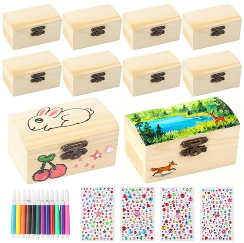 Coffret de 10 boîtes à trésors pour fête d'anniversaire d'enfants, mini boîte à trésors avec crayons de couleur et autocollants,peut être utilisé pour la peinture et l'artisanat de fête d'anniversaire