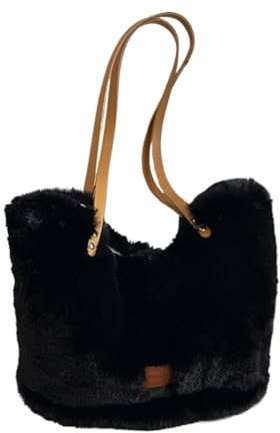 Axelväska Kvinnor Plysch Under Armhålorna Axelväska Hårig Fluffig Fuzzy Stor Kapacitet Solid för Shopping Resor Arbete, Svart, Taglia unica