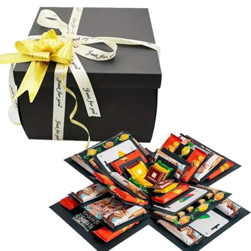 Caja de Regalo de Explosión de Bricolaje, Caja de Explosión de Aperitivos de 5 Capas con Serpentinas Amarillas, Cinta Adhesiva y Cinta, Regalos para Mujeres, Hombres, Niños, días Especiales