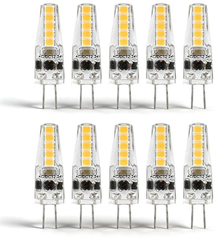 ZAWELIYO 10 Pièces Ampoules LED G4, 1.8W Variable Blanc Chaud 2700K, 12-24V AC G4 à Bi Broches, pour Lustre, Plafonnier, Lampe de Table, Murale