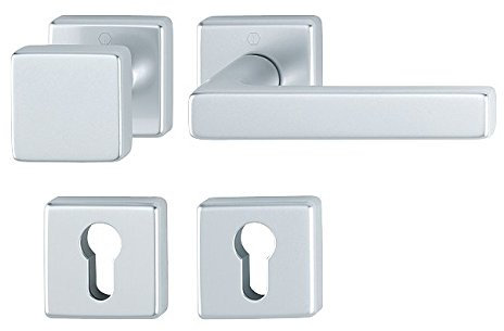 Hoppe Dallas Aluminium Alu Rosettengarnitur Quadrat F1 Natur 43L/52KV/52KVS/1643 Wechselgarnitur WG WE mit Profilzylinder PZ Rosetten